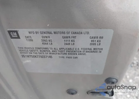 2007 Chevrolet Impala Lt from USA, damaged, VIN 2G1WT58K779237145